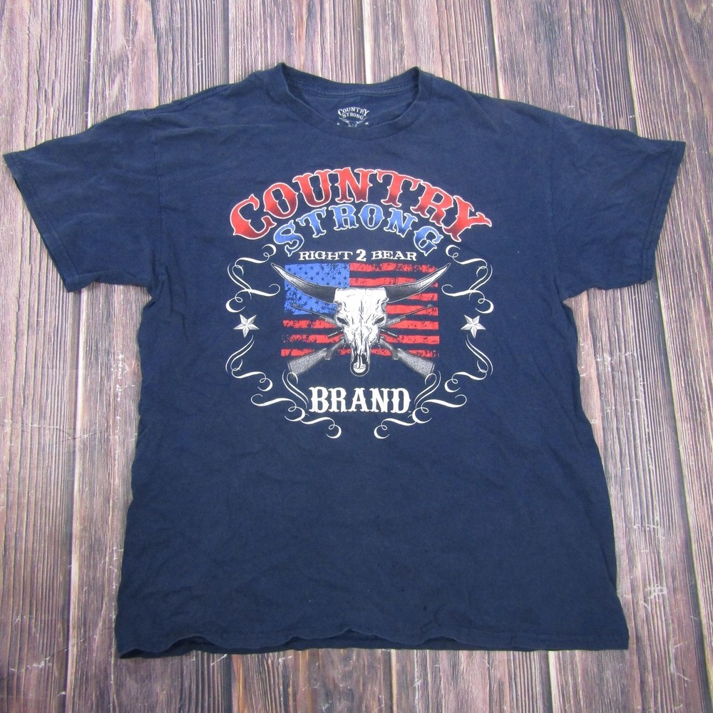 Country Strong Right 2 Bear Shirt Mens L Blue Western Flag Skull Graphic Tee